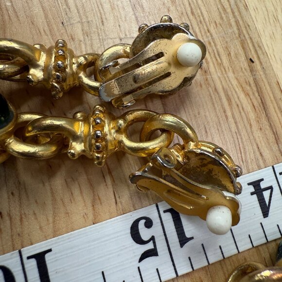 Gold Tone & Glass Beaded Toggle Necklace & Clip-On Earring Set With Red & Green - Picture 13 of 15